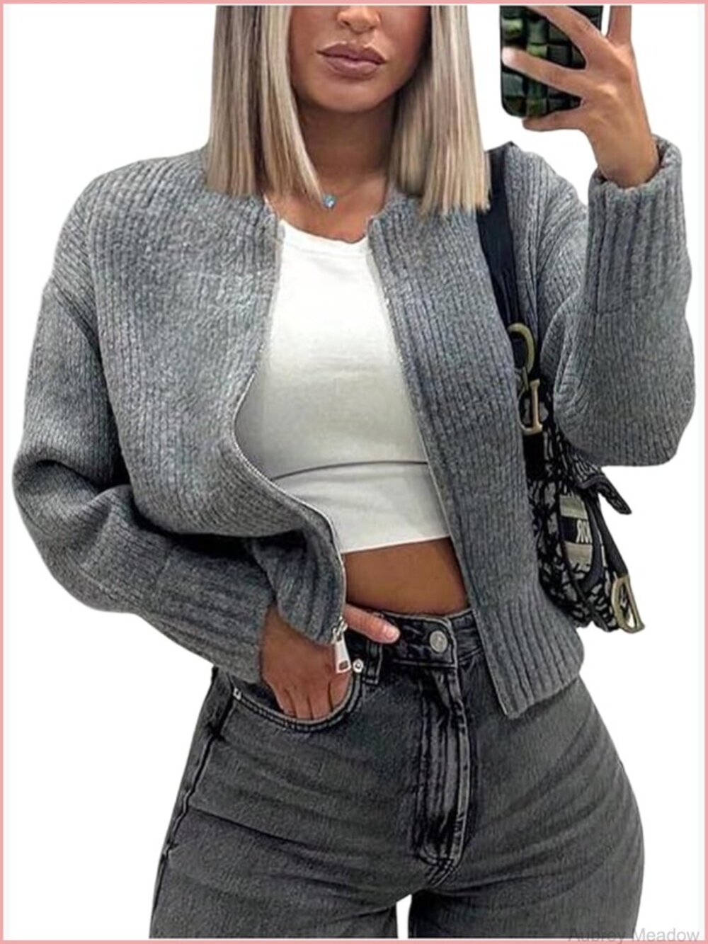 Zip Up Cardigan Sweater Long Sleeve Crew Neck Knit Cardigan